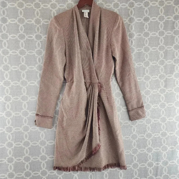 Vintage EXPO Made in U.S.A Wrap Long Sleeve Fringe Hem Pattern Dress 8 - Picture 1 of 12
